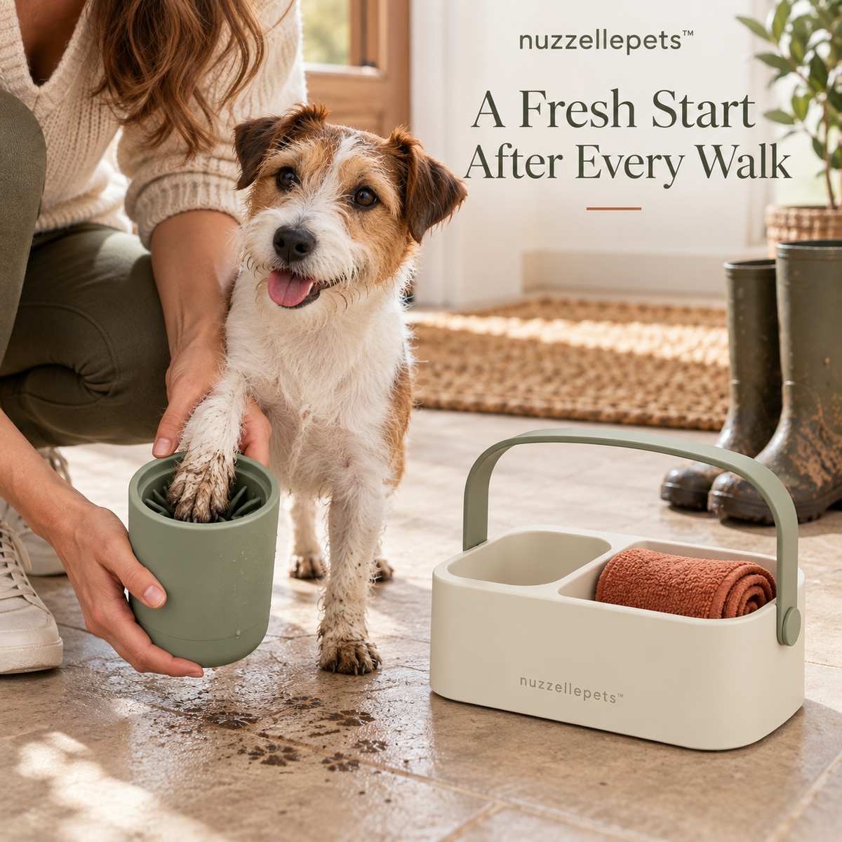 Nuzzellepets™ PawPort Portable Dog Paw Cleaner & Carry Caddy