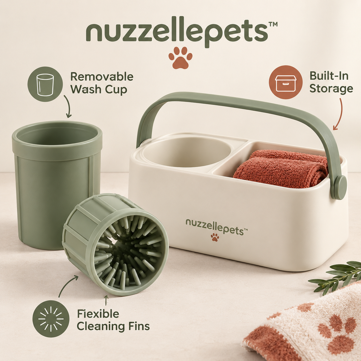 Nuzzellepets™ PawPort Portable Dog Paw Cleaner & Carry Caddy