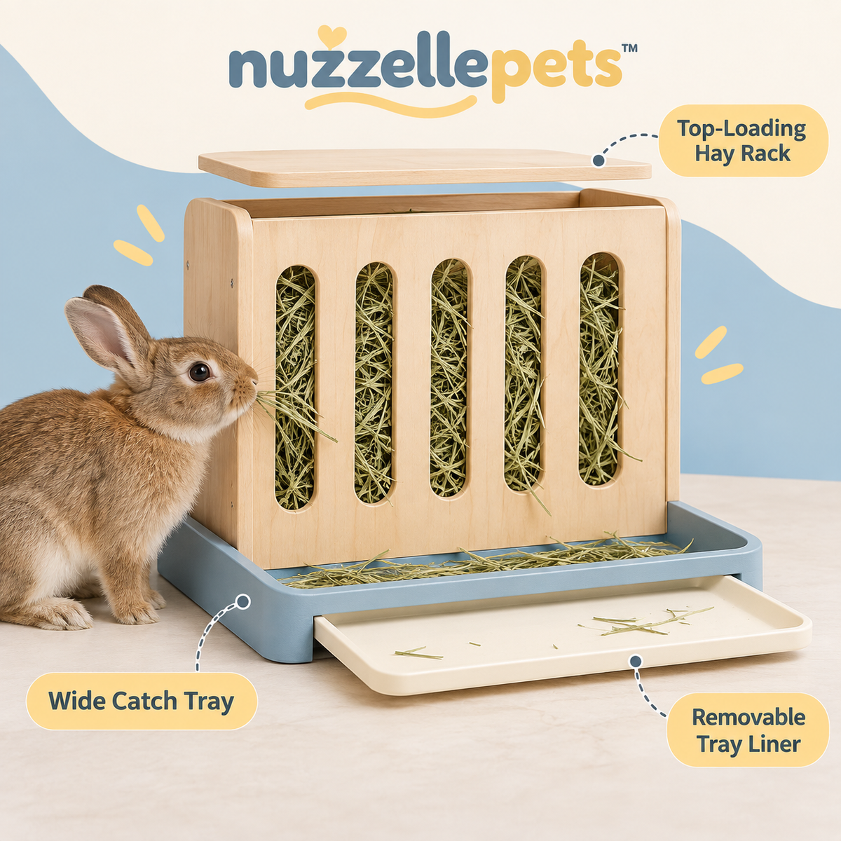 Nuzzellepets™ HayHarbor Rabbit Hay Feeder with Catch Tray