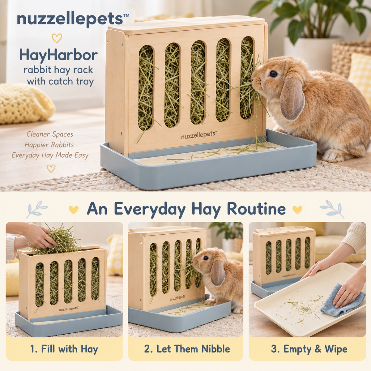 Nuzzellepets™ HayHarbor Rabbit Hay Feeder with Catch Tray