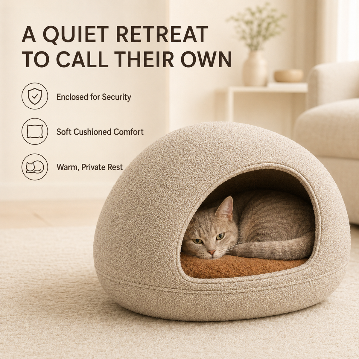 Nuzzellepets™ PebbleNest Bouclé Cat Cave
