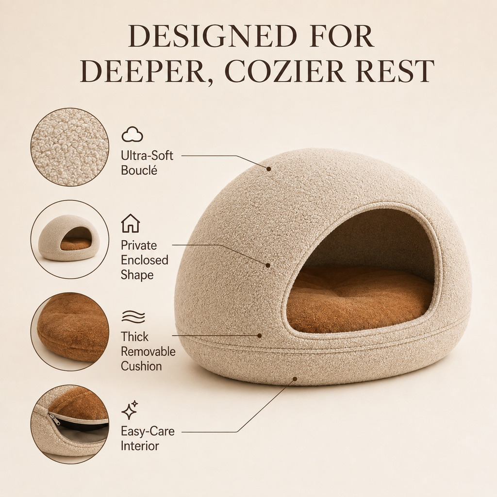Nuzzellepets™ PebbleNest Bouclé Cat Cave