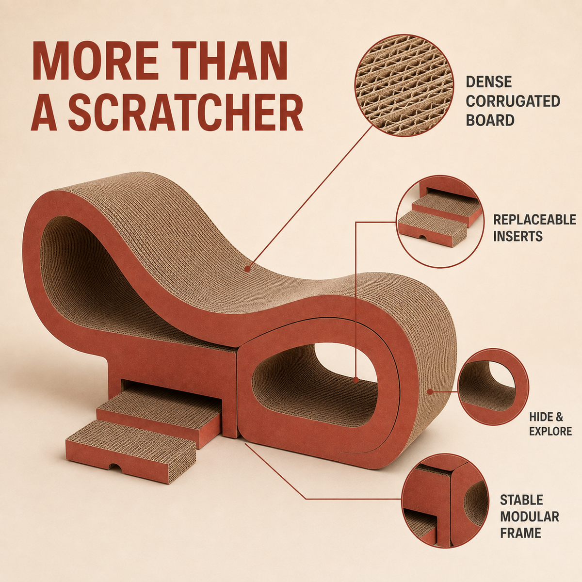 Nuzzellepets™ TerraWave Modular Cat Scratcher Lounge