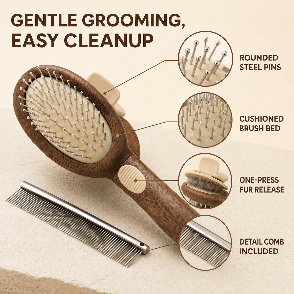 Nuzzellepets™ WoodGlide Release Grooming Set