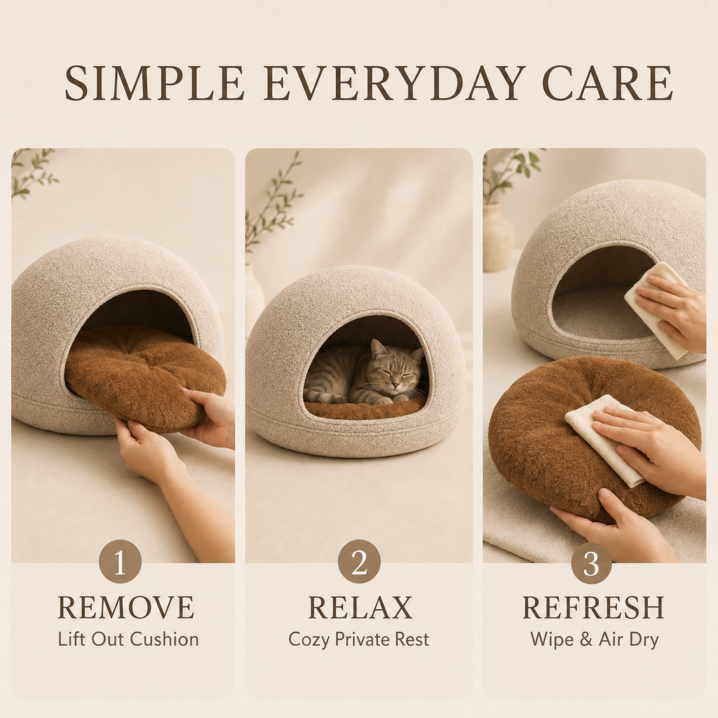 Nuzzellepets™ PebbleNest Bouclé Cat Cave