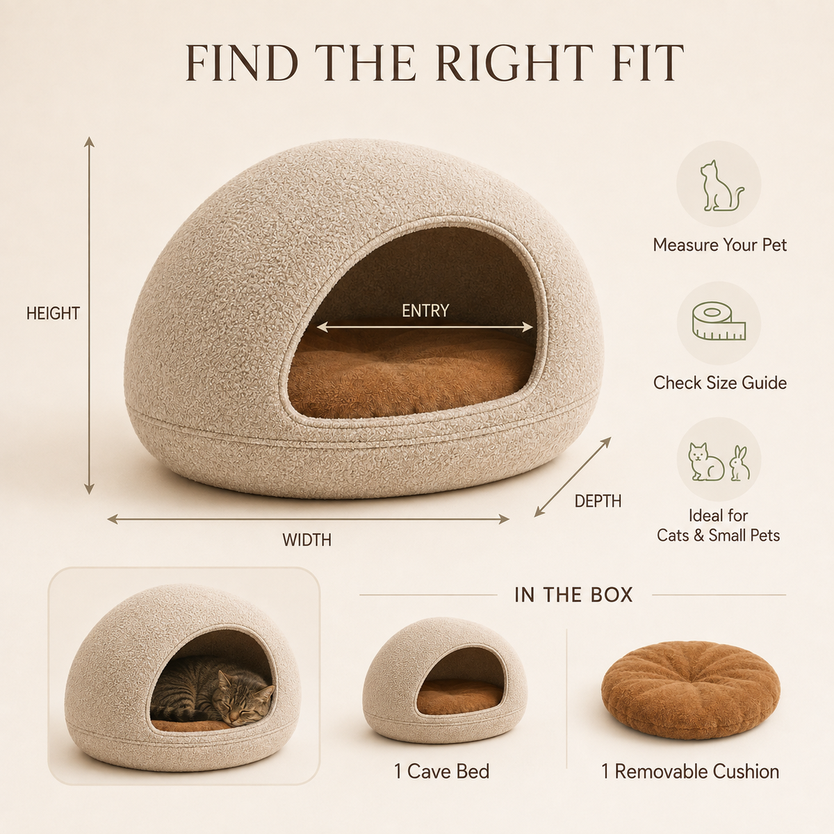 Nuzzellepets™ PebbleNest Bouclé Cat Cave