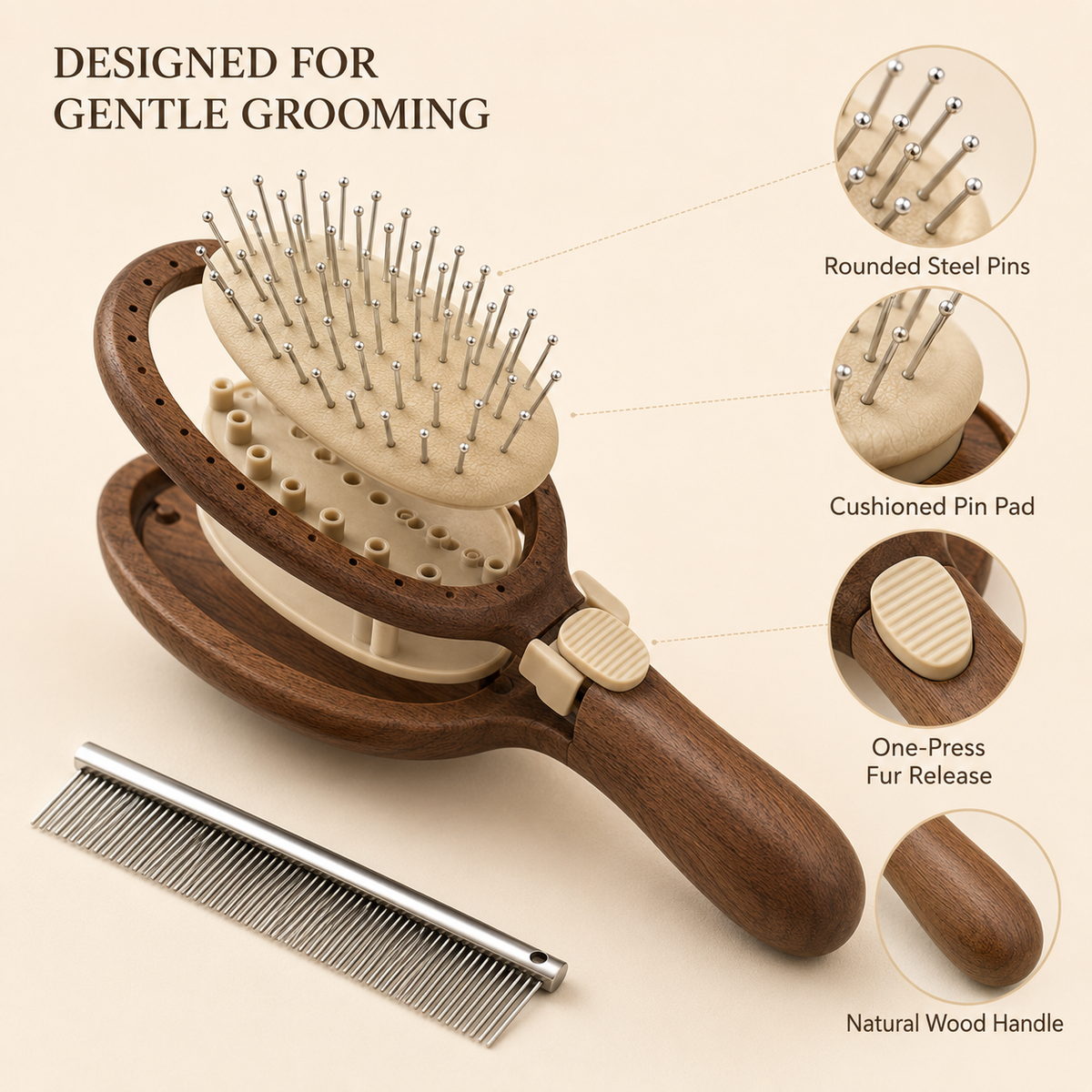 Nuzzellepets™ WoodGlide Release Grooming Set