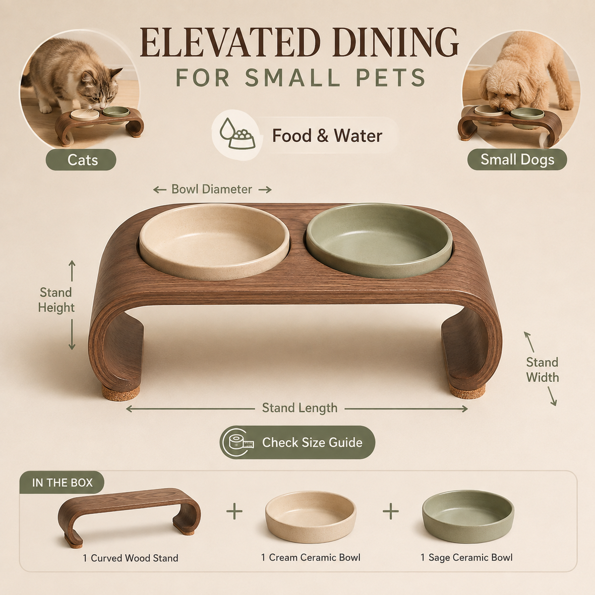 Nuzzellepets™ ArcTable Elevated Ceramic Bowl Set